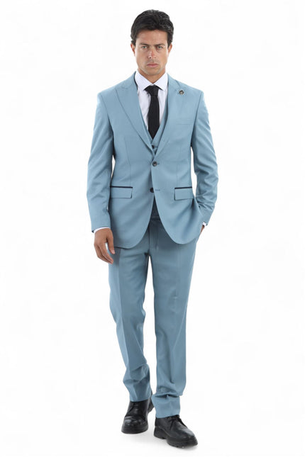 Men's 3 Piece Plain Blue Work Formal Suit