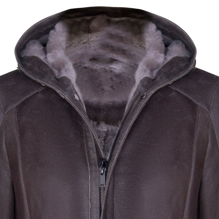 Mens Sheepskin Hooded Parka Coat-Alafaya
