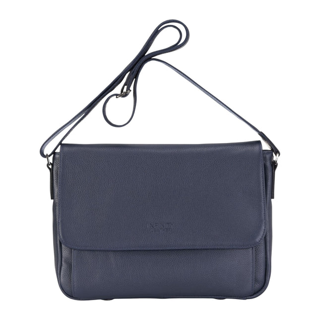 Genuine Leather Navy Laptop Bag Travel Work Messenger Satchel - Camden