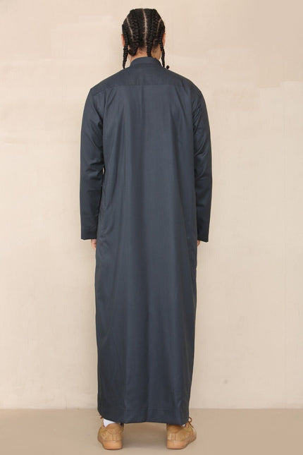 Mens Grey Thobe Jubba Saudi Islamic Arabic Eid Cotton Kaftan Jubbah Umrah Robe
