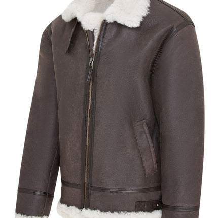 Mens Creck Brown Warm Sheepskin Aviator Zip-Up Flight Jacket-Harrogate