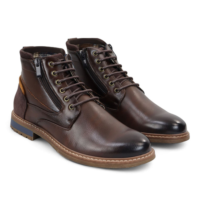 Men's Brown Biker Lace-Up Ankle Boots