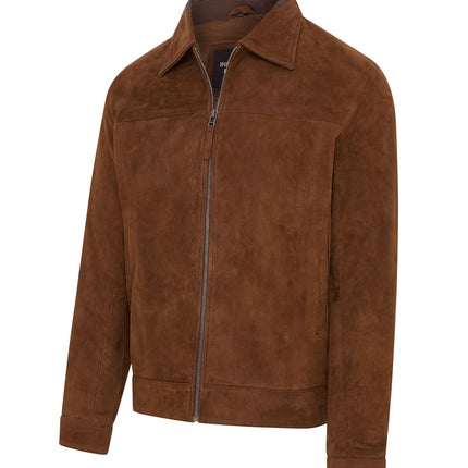 Mens Retro Brown 100% Goat Suede Leather Harington Biker Jacket