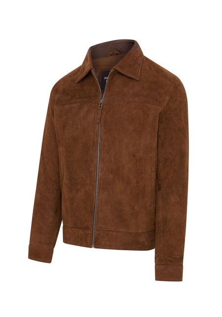 Mens Retro Brown 100% Goat Suede Leather Harington Biker Jacket