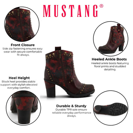 Mustang Women's Burgundy Floral Heeled Ankle Boots - M0162012