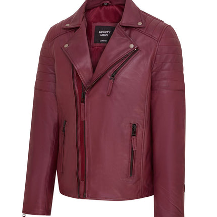 Mens Slim Fit Brando Style Double Cross Zip 100% Leather Biker Jacket