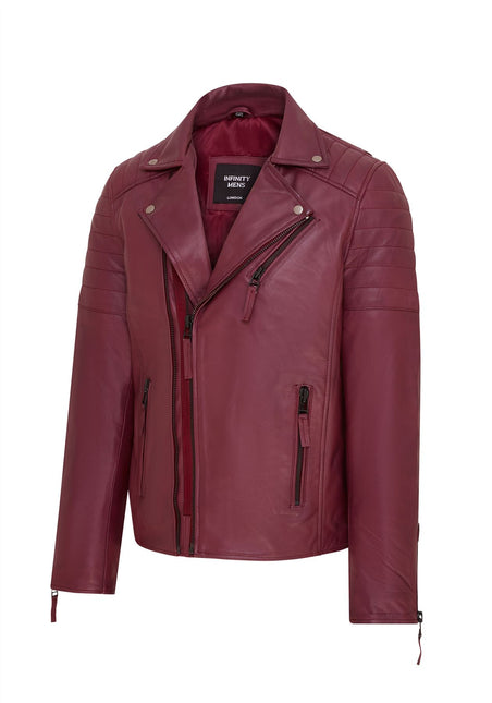Mens Slim Fit Brando Style Double Cross Zip 100% Leather Biker Jacket