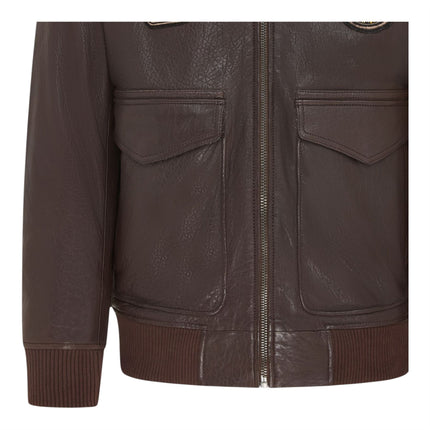 Men's Leather Bomber Sheepskin Collar G-1 Aviator Jacket - Linear