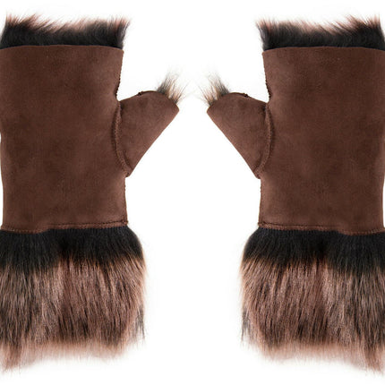 Womens Shearling  Mittens Fingerless Cuffs Toscana Suede Sheepskin Fur