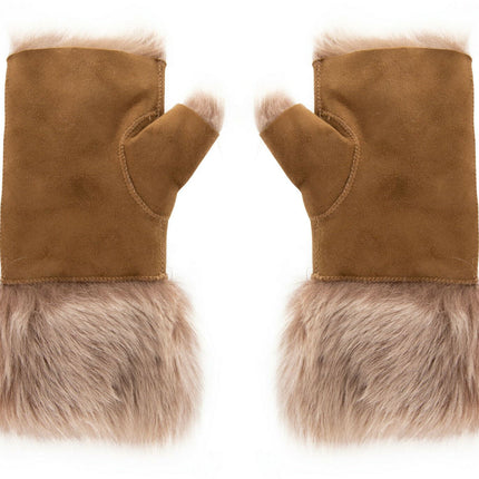 Womens Shearling  Mittens Fingerless Cuffs Toscana Suede Sheepskin Fur