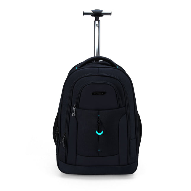 17" Black Wheeled Laptop Backpack 1680D + PU 2 Wheel Trolley Rucksack