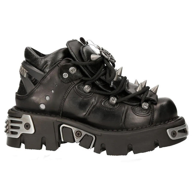 New Rock Black Leather Spiked Ankle Boots - 110-S1