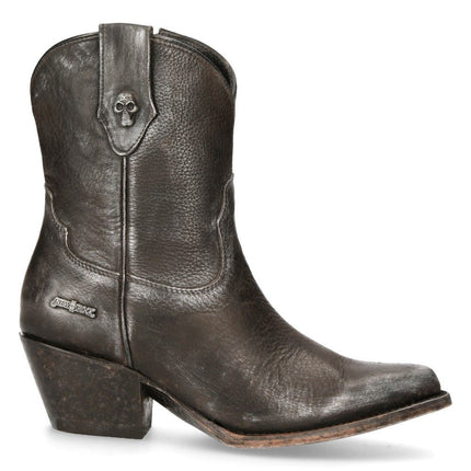New Rock Black Leather Pointed Cowboy Boots - WSTM006-S1