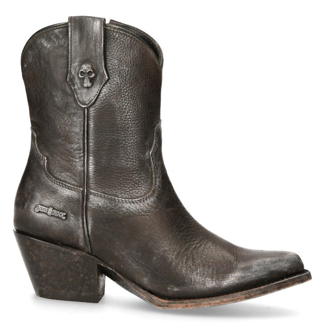 New Rock Black Leather Pointed Cowboy Boots - WSTM006-S1