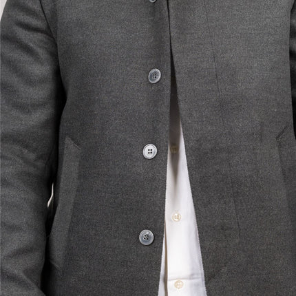 Men's Grey Stand Collar Wool Blend Overcoat