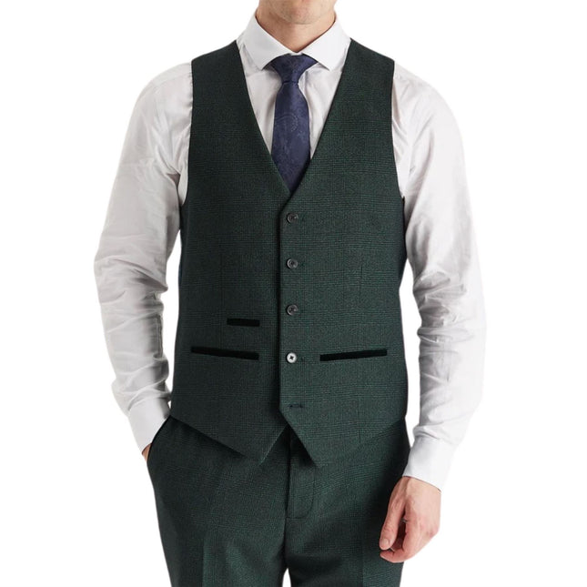 Men's Green Suit Waistcoat Prince Of Wales Formal Waistcoat