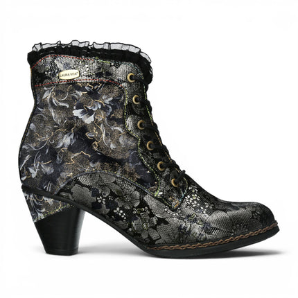 Laura Vita Women's Floral Goth Victorian Black Leather Heeled Ankle Boots - Alcizeeo-190