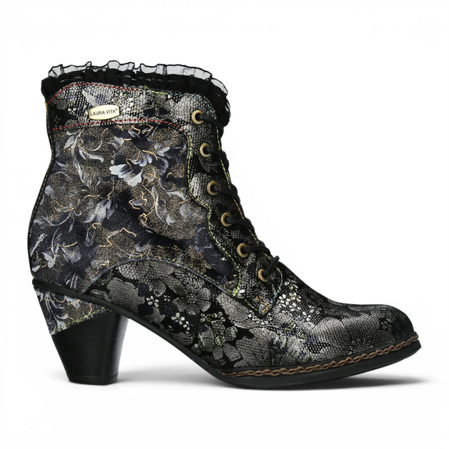 Laura Vita Women's Floral Goth Victorian Black Leather Heeled Ankle Boots - Alcizeeo-190