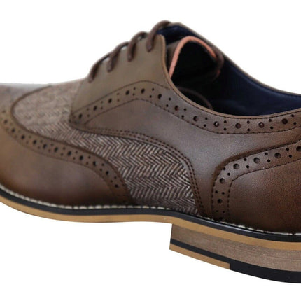 Mens Classic Oxford Tweed Brogue Shoes In Brown Leather