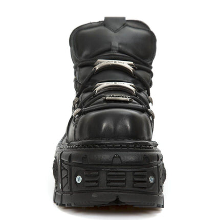 New Rock Unisex Metallic Black Leather Gothic Boots- M-Tank106-C2