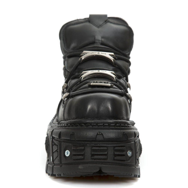 New Rock Unisex Metallic Black Leather Gothic Boots- M-Tank106-C2