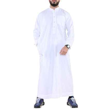 Mens White Thobe Jubba Saudi Islamic Arabic Eid Cotton Kaftan Jubbah Umrah Robe