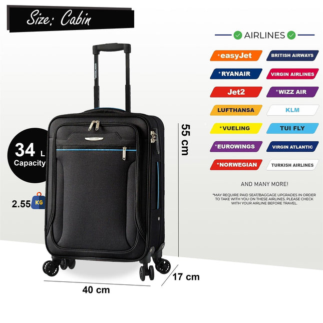 Lightweight Soft Cabin Suitcase 4 Wheel Luggage Travel