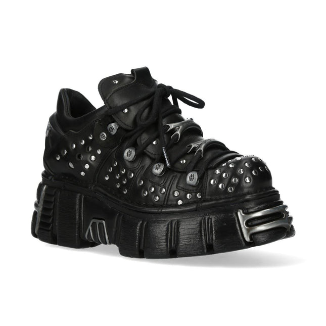 New Rock M-120Nr-C1 Black Leather Gothic Platform Ankle Boots