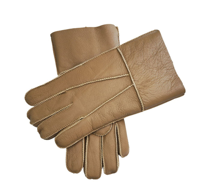 Infinity Leather Unisex Tan Sheepskin Leather Gloves with Roll Up/Down Cuff