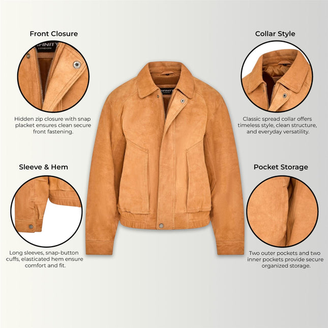 Womens Tan Leather Biker Bomber Oversized Jacket - Blouson