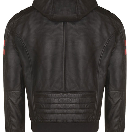 Mens Leather Hooded Retro Bomber Jacket - Skopje