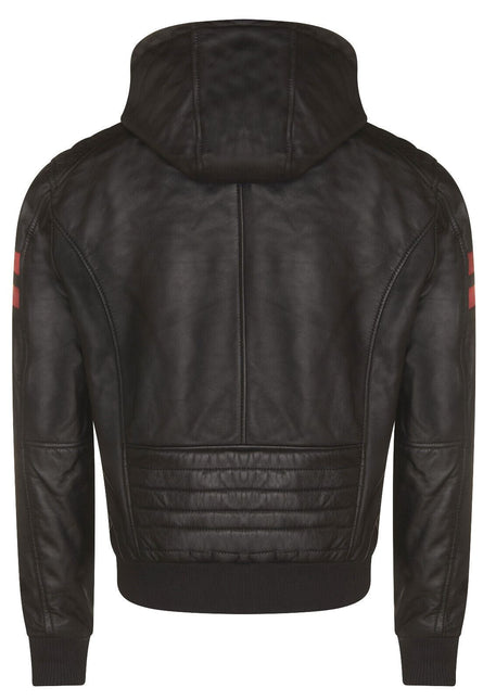 Mens Leather Hooded Retro Bomber Jacket - Skopje