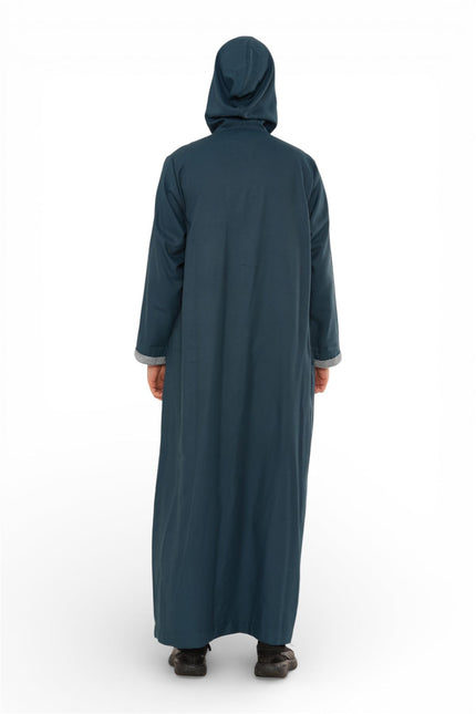 Men's Eid Aqua Green Hooded Moroccan Thobe Robe Djellaba Ramadan Jubba- HM3