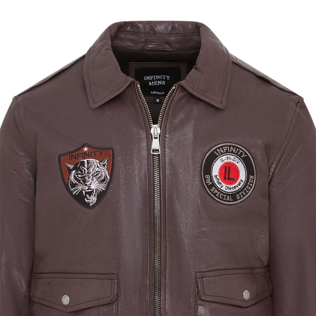 Men’s Brown Leather Bomber G-1 Aviator Collar Jacket  - Maverick