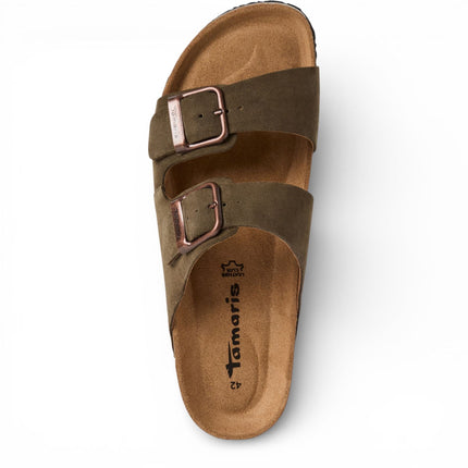 Tamaris Men's Olive Green Leather Slip-On Footbed Slipper Sandals