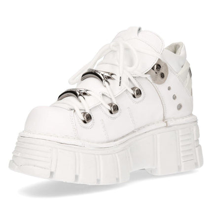 New Rock White Leather Gothic Ankle Boots - 106N-S8
