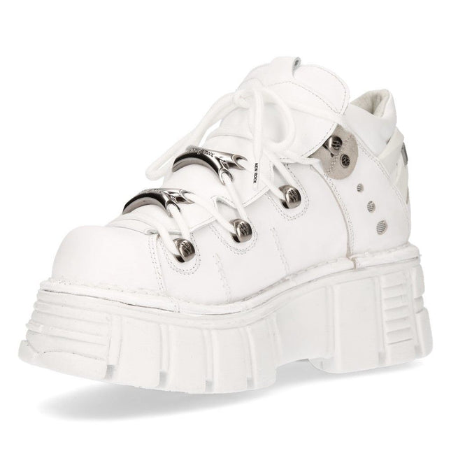 New Rock White Leather Gothic Ankle Boots - 106N-S8