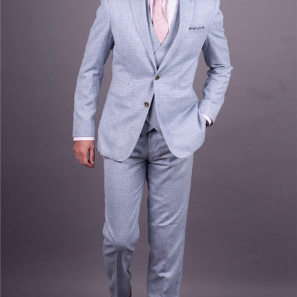 Men's Light Blue Plain Check 3 Piece Slim Fit Formal Wedding Suit