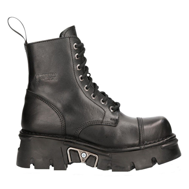 New Rock Black Leather Military Biker Boots - M-NEWMIILI083-S19