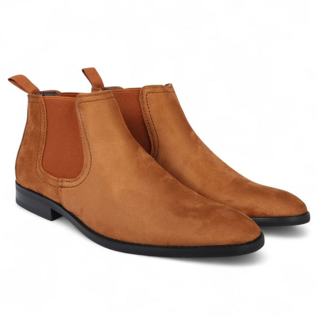 Men's Tan Suede Chelsea Boots Real Leather Lined Slip-On