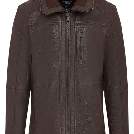 Mens Warm Mid-Length Leather Biker Coat - Sikander
