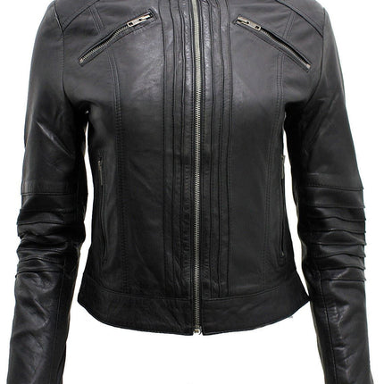 Womens Leather Biker Jacket-Konya