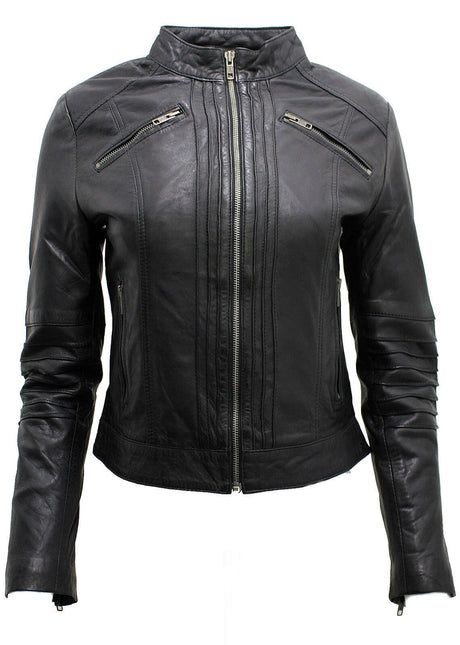 Womens Leather Biker Jacket-Konya