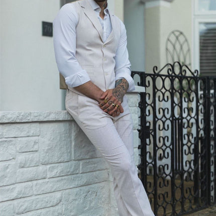 Men's Summer 2 Piece Suit Linen Formal Cream Beige Waistcoat Trousers