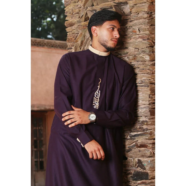 Men's Purple Thobe Arab Saudi Emirati Islamic Clothing Jubba Robe