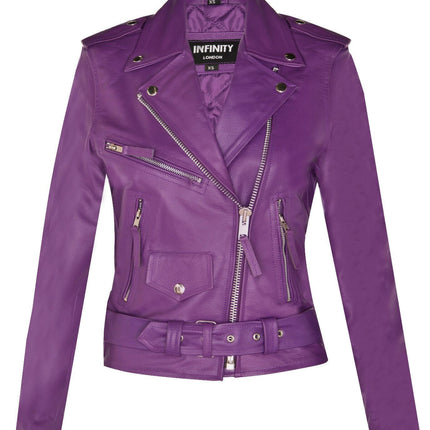 Women's Cowhide Brando Leather Biker Jacket-Murcia