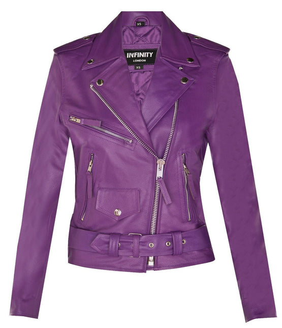 Women's Cowhide Brando Leather Biker Jacket-Murcia
