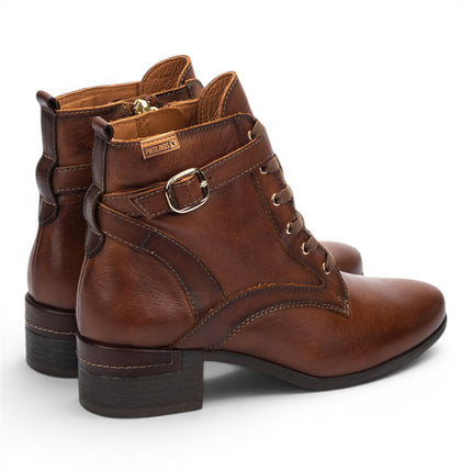 Pikolinos Women's Brown Leather Lace-Up Mid-Heel Ankle Boots - Malaga