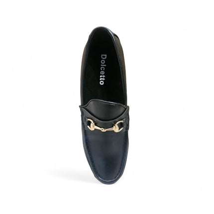 Men's Black Loafers with Gold Buckle Smart Slip-On Shoes