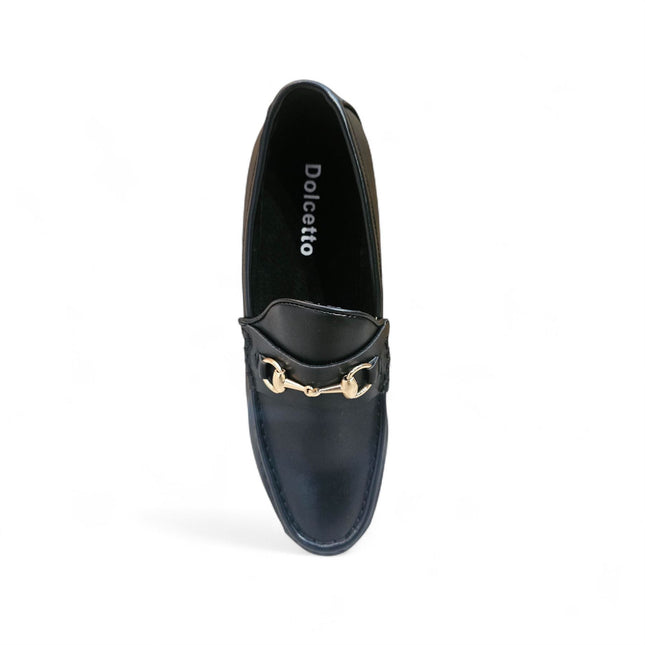 Men's Black Loafers with Gold Buckle Smart Slip-On Shoes